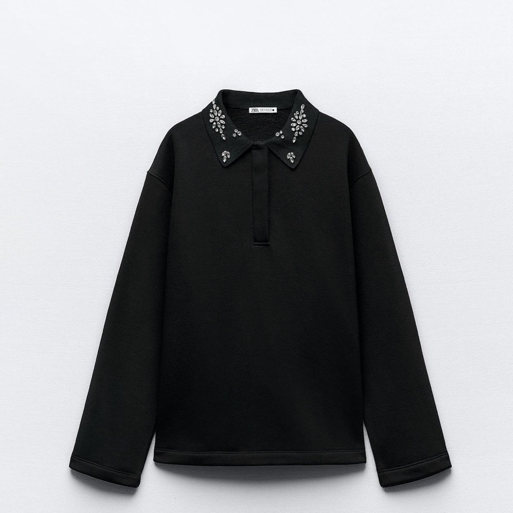 Zara rhinestone polo collar sweatshirt